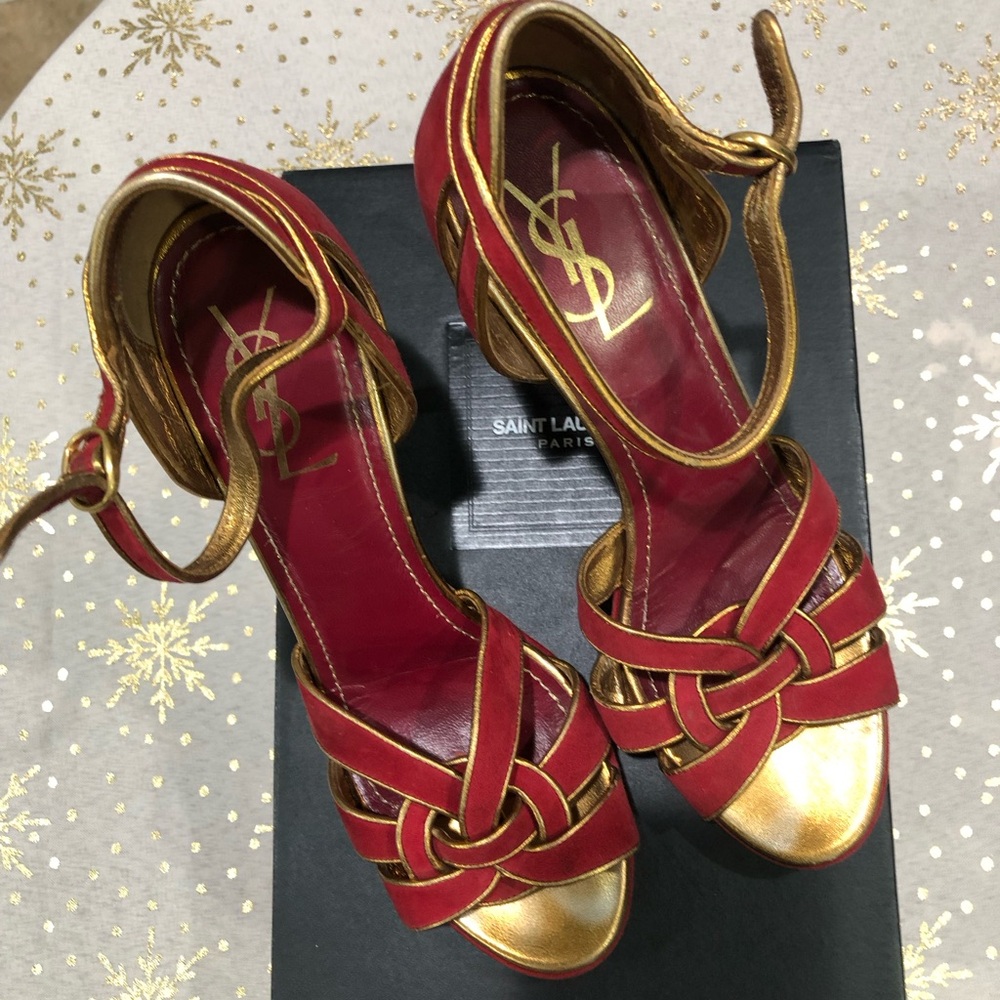 Saint Laurent Elegant Red and Gold Heels